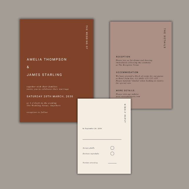 Boho Minimalist Terracotta Fall Simple Wedding Invitation (Creator Uploaded)