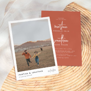 Boho Minimalist Terracotta Simple Photo Wedding Invitation