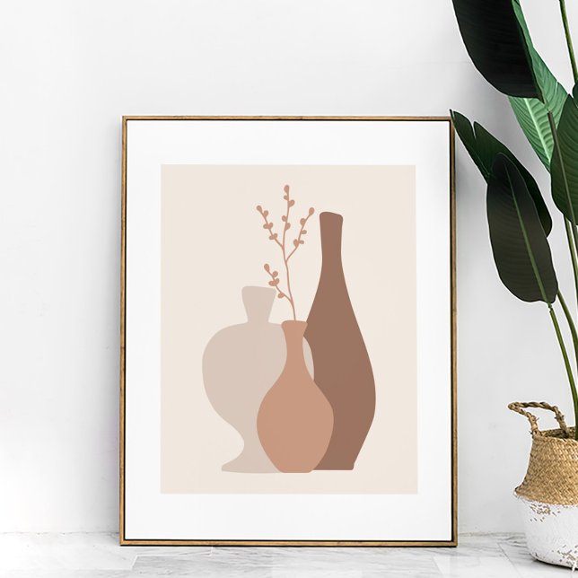 Boho Minimalist Terracotta Vases with Dried Flower Poster (Boho Minimalist Terracotta Vases with Dried Flower Poster in a frame next to a large house plant)