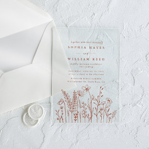 Boho Minimalist Terracotta Wildflower Wedding Acrylic Invitations