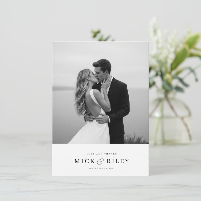 Boho Minimalist Typography Photo Wedding Thank You Card (Standing Front)