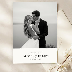 Boho Minimalist Typography Photo Wedding Thank You Card