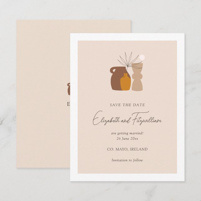 Boho Minimalist Vases Couples Initials  Save The Date (Front/Back)