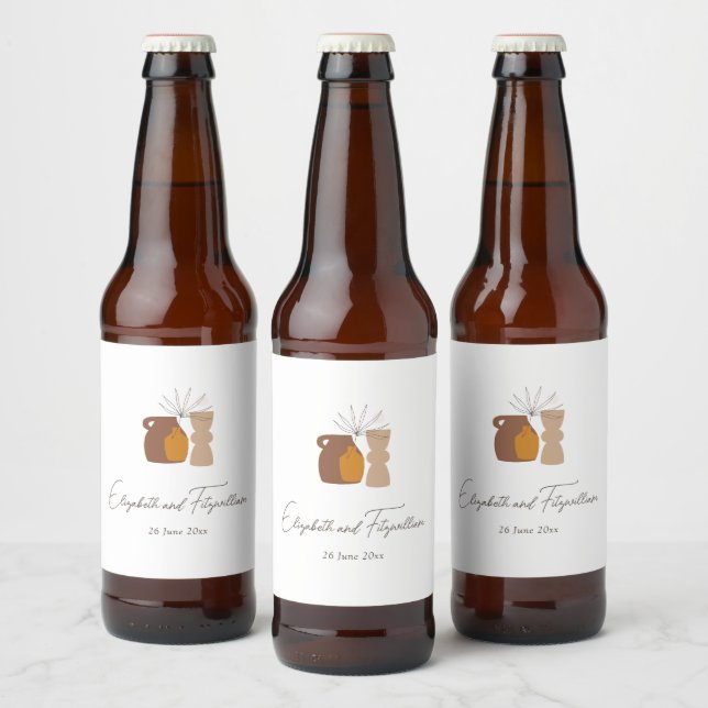 Boho Minimalist Vases Wedding  Beer Bottle Label (Bottles)