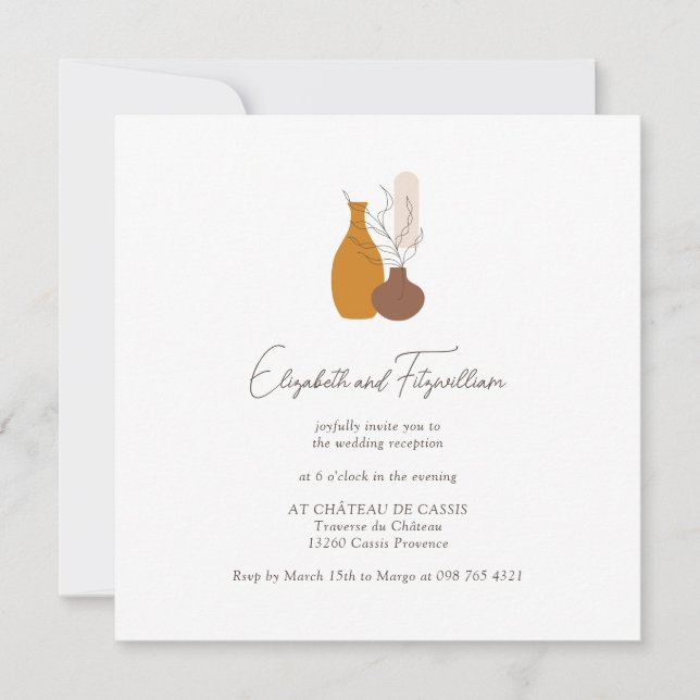 Boho Minimalist Vases Wedding Reception  Invitation (Front)