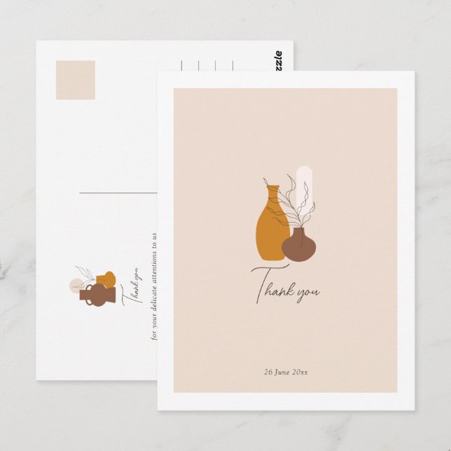 Boho Minimalist Vases Wedding Thank You  Postcard (Front/Back)
