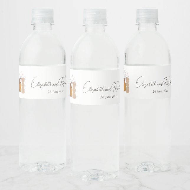 Boho Minimalist Vases Wedding  Water Bottle Label (Bottles)