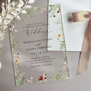 Boho Minimalist Wildflower Wedding Acrylic Invitations