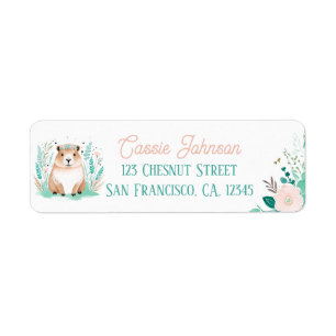 Boho Mint Green Capybara Return Address Labels 