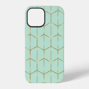 Boho Mint Green Hexagon Gold & Geometric Glam iPhone 12 Case
