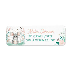 Boho Mint Green Mouse Return Address  Label