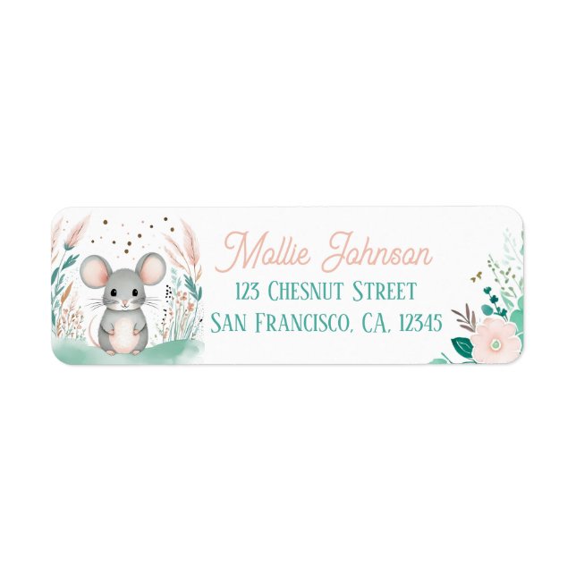 Boho Mint Green Mouse Return Address  Label (Front)