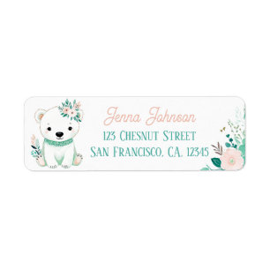 Boho Mint Green Polar Bear Return Address Labels 