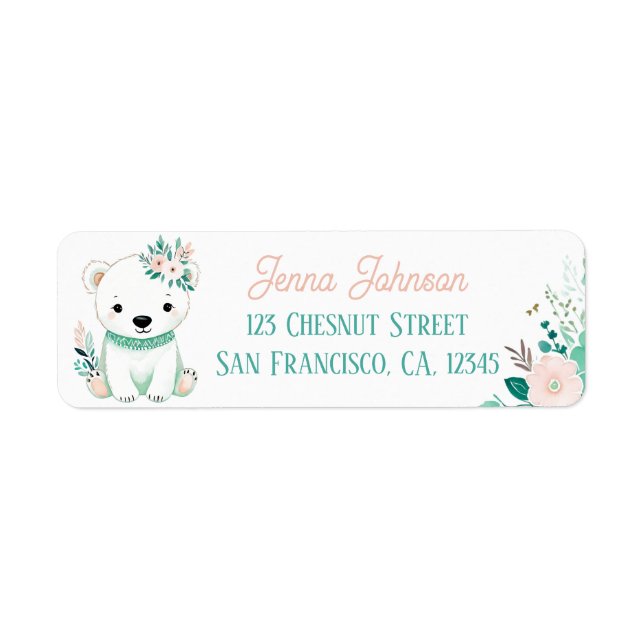 Boho Mint Green Polar Bear Return Address Labels  (Front)