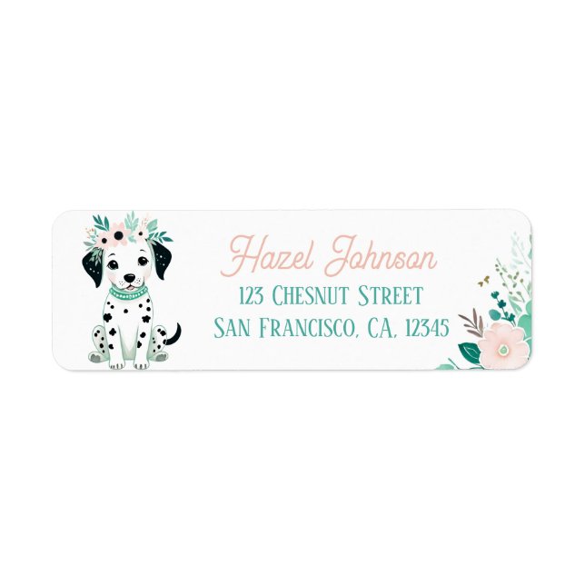 Boho Mint Green Puppy Dalmatian Return Address Label (Front)