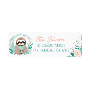Boho Mint Green Sloth Return Address Labels