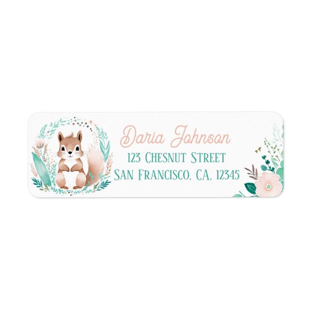 Boho Mint Green Squirrel Return Address Labels  (Front)