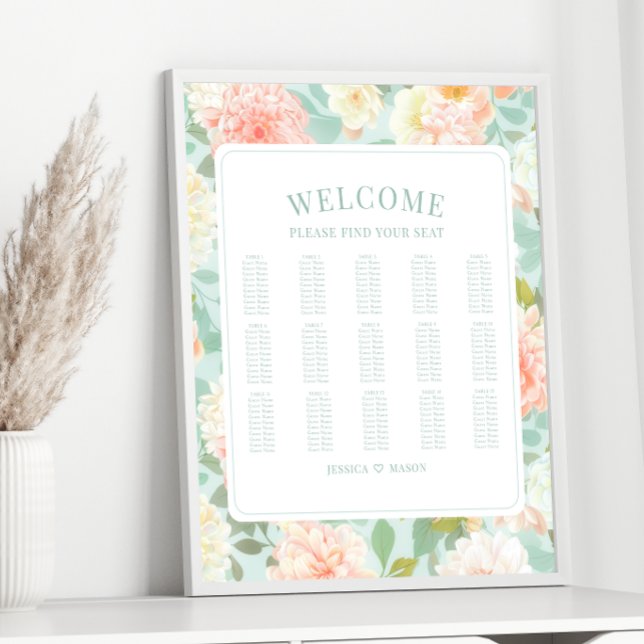 Boho Mint Pink Peony Flower Wedding Seating Chart (Creator Uploaded)