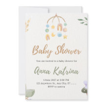 Boho Mobile Watercolor Neutral Baby Shower Invitat
