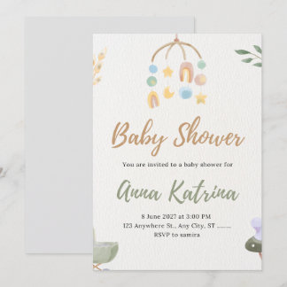 Boho Mobile Watercolor Neutral Baby Shower Invitat Invitation