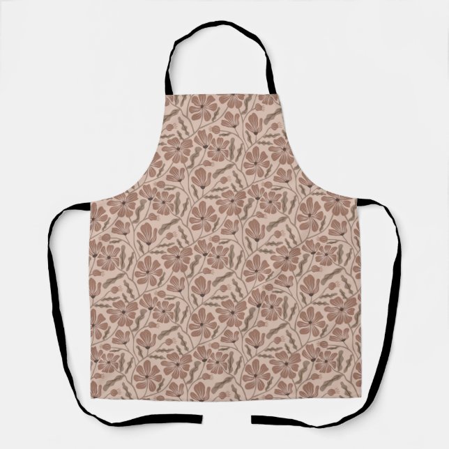 Boho Mocha Mousse Abstract Floral Pattern Apron (Front)