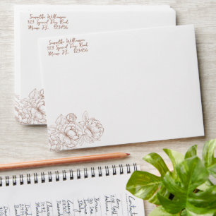 Boho Mocha Mousse Floral Modern Minimalist Wedding Envelope