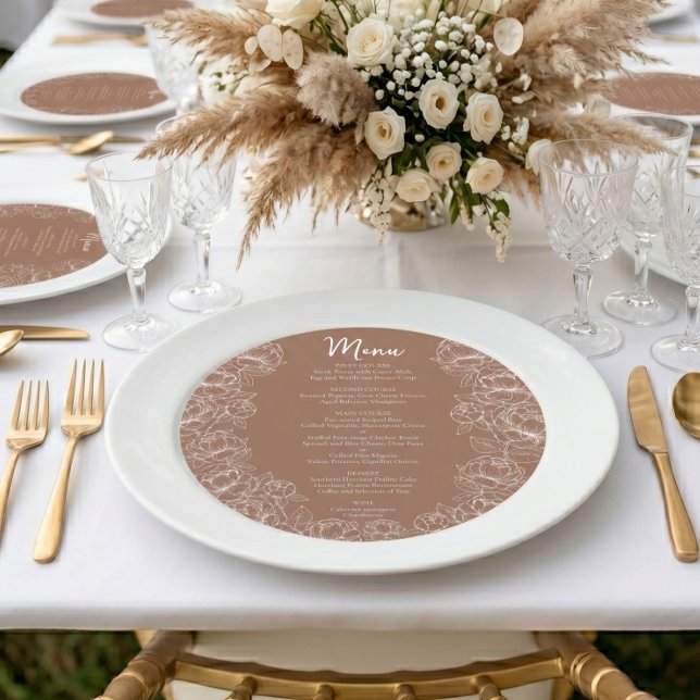 Boho Mocha Mousse Floral Modern Round Wedding Menu (Creator Uploaded)