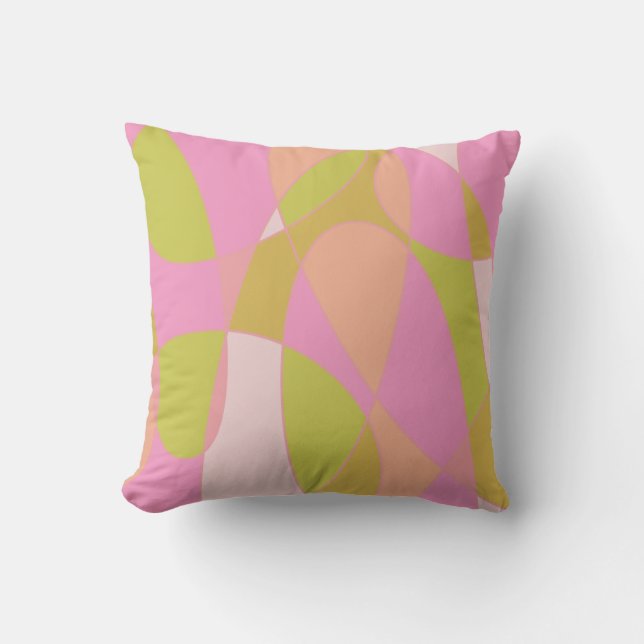 Boho Modern Abstract Art | Pink Lime Green Cushion (Front)