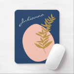 Boho Modern Abstract Botanical Art Blue Custom Mouse Pad<br><div class="desc">This stylish mouse pad features a pretty boho botanical illustration with abstract shapes in pink,  blue,  and gold. Personalise it with your name. Great gift idea!</div>
