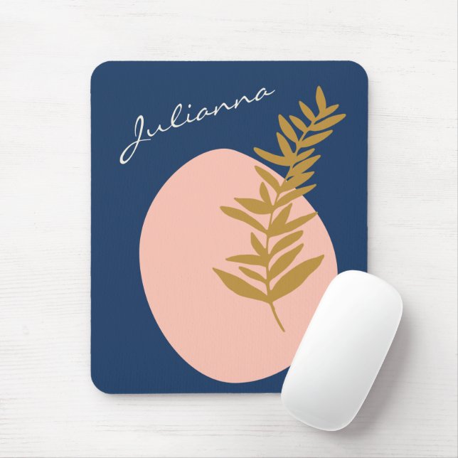 Boho Modern Abstract Botanical Art Blue Custom Mouse Pad (With Mouse)
