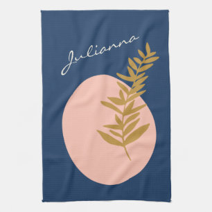 Boho Modern Abstract Botanical Art Blue Custom Tea Towel