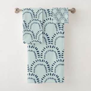 Boho Modern Abstract Lines Brushstrokes Aqua Bath Towel Set