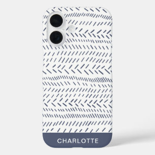 Boho Modern Abstract Mudcloth Navy Personalised iPhone 16 Case