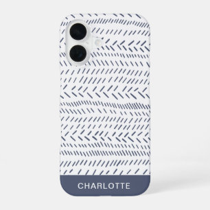 Boho Modern Abstract Mudcloth Navy Personalised iPhone 16 Case