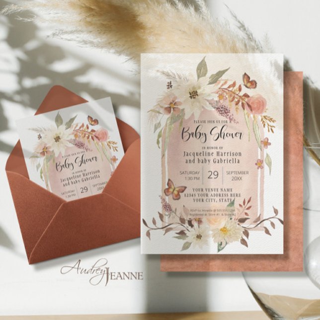BOHO Modern Arch Fall Floral Autumn Butterfly Invi Invitation (Creator Uploaded)