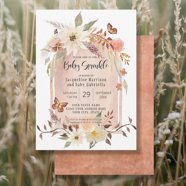 BOHO Modern Arch Fall Floral Butterfly Sprinkle Invitation (Creator Uploaded)