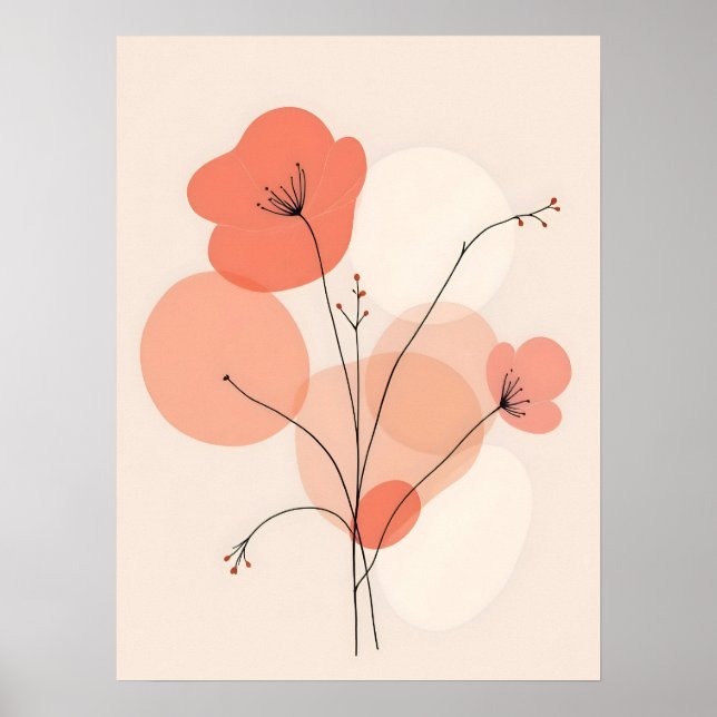 Boho Modern Art. Abstract Coral Blooms. Poster (Front)