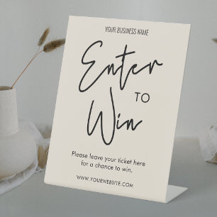 Boho Modern Beige Company Raffle Enter to Win Pedestal Sign