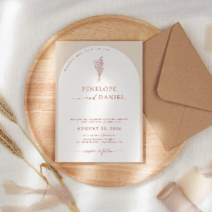 Boho Modern Beige Terracotta Script Wedding Arch Invitation