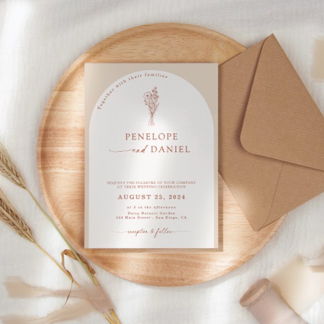 Boho Modern Beige Terracotta Script Wedding Arch Invitation (Creator Uploaded)