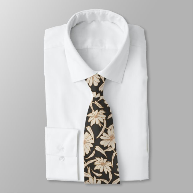 Boho Modern Botanical Black Groomsmen Wedding Tie (Tied)