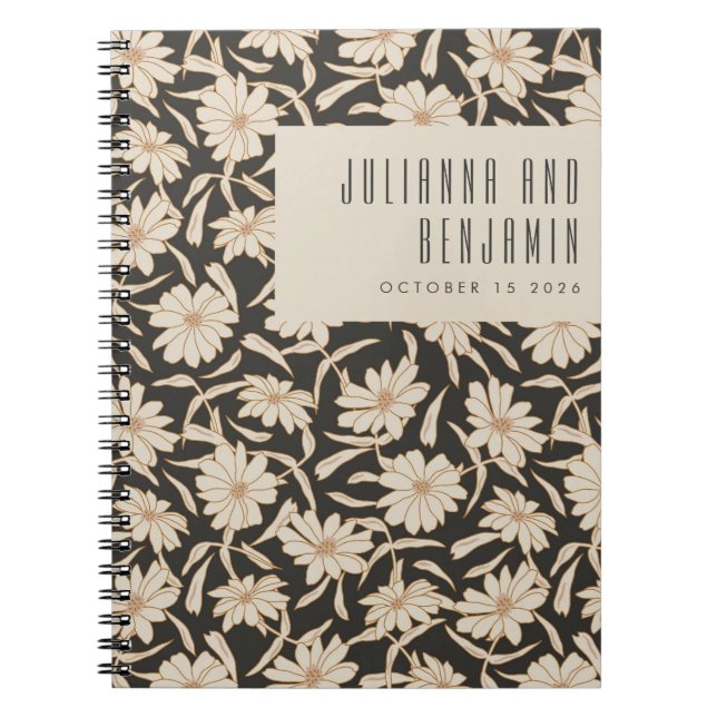 Boho Modern Botanical Black Ivory Custom Wedding  Notebook (Front)