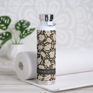 Boho Modern Botanical Black Ivory Personalised Water Bottle