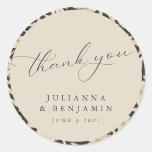 Boho Modern Botanical Black Ivory Wedding Custom  Classic Round Sticker