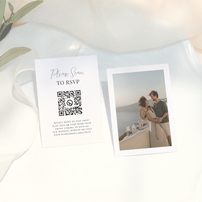 Boho Modern Calligraphy QR Code Photo Wedding RSVP Enclosure Card (Creator Uploaded)