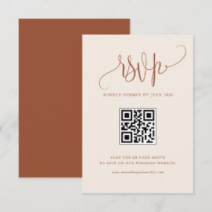 Boho Modern Calligraphy Terracotta Wedding QR Code RSVP Card