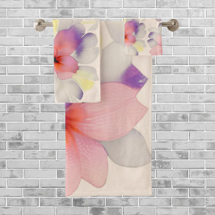 Boho Modern Chic Floral Watercolor Bath Towel Set