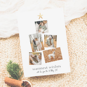 Boho Modern Christmas Tree 5 Photo Collage Holiday Card