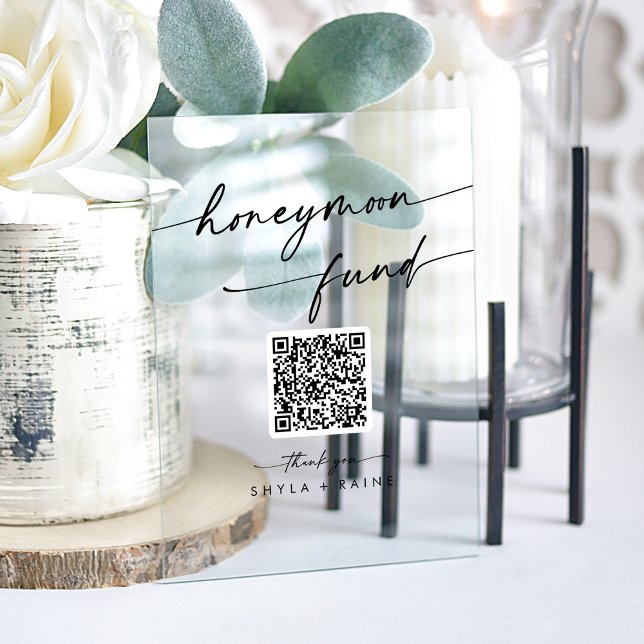 Boho Modern Clear Acrylic Wedding Honeymoon Fund Acrylic Sign (Boho Modern Clear Acrylic Wedding Honeymoon Fund Acrylic Sign)