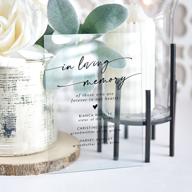 Boho Modern Clear Acrylic Wedding In Loving Memory Sign (Boho Modern Clear Acrylic Wedding In Loving Memory Acrylic Sign)